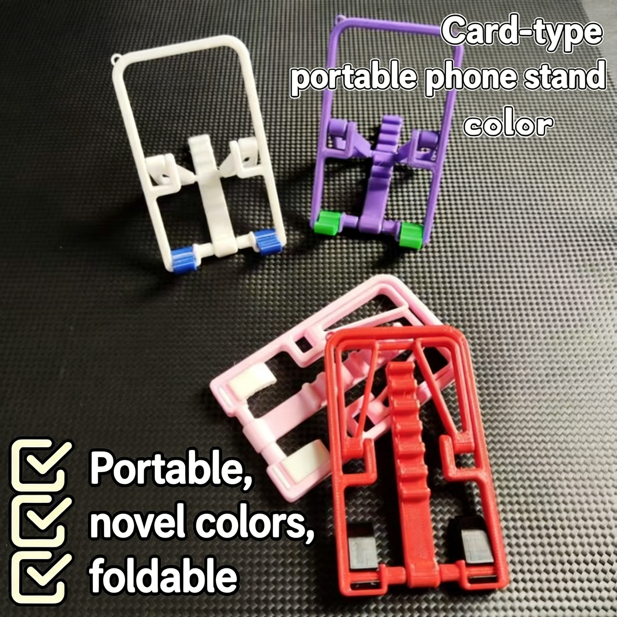 Portable Folding Phone Stand, Colorful 3D-Printed Lightweight Card-Style Holder