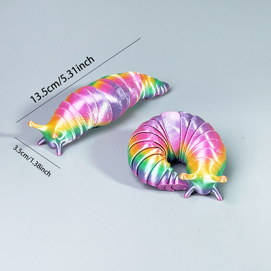 Two colorful slugs with measurements on a light gray background